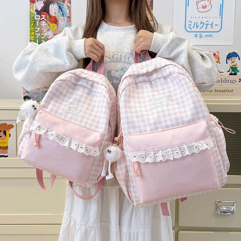 Cute Checkered Pattern Backpack LoungeYard — product view 2