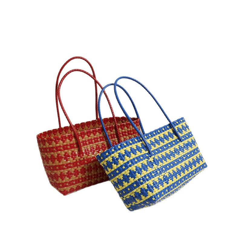 Braided straw bag with color-contrasting stripes LoungeYard — product view 5