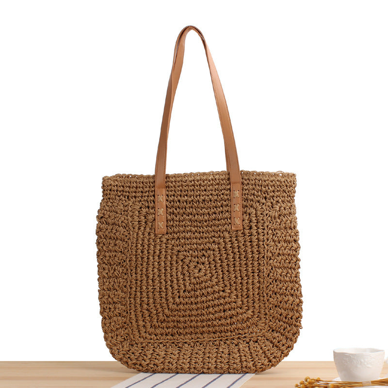 Natural bast shoulder bag with leather handles LoungeYard — product view 4