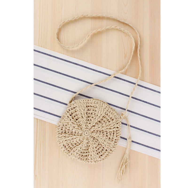Round Bast Crossbody Bag with Tassels LoungeYard — product view 1