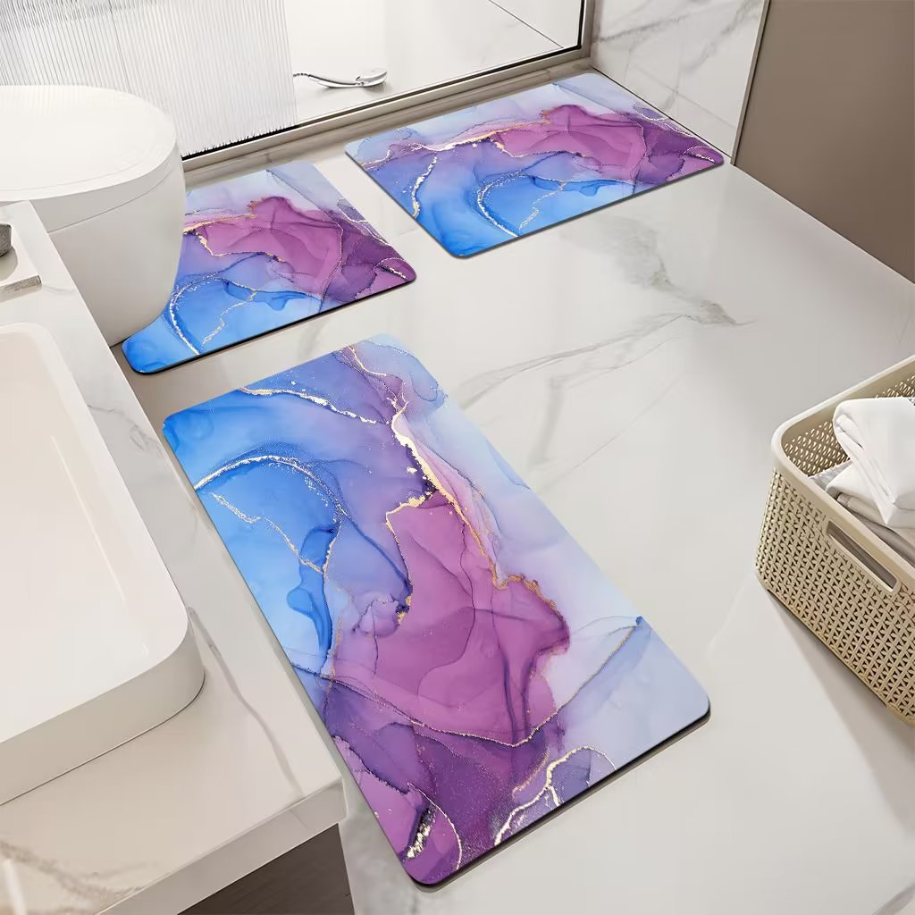 Luxurious Marble Pattern Bath Mat Set Bowlift — product view 1