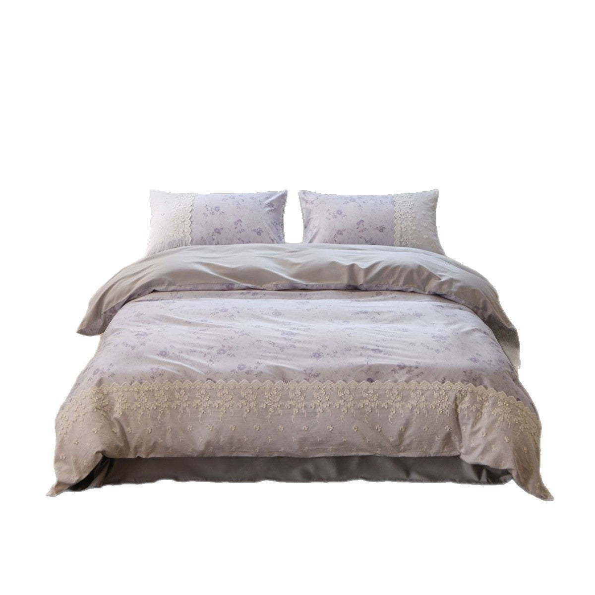 Luxurious cotton satin bedding set with floral all-over pattern, delicate lace and reversible feature — product view 2