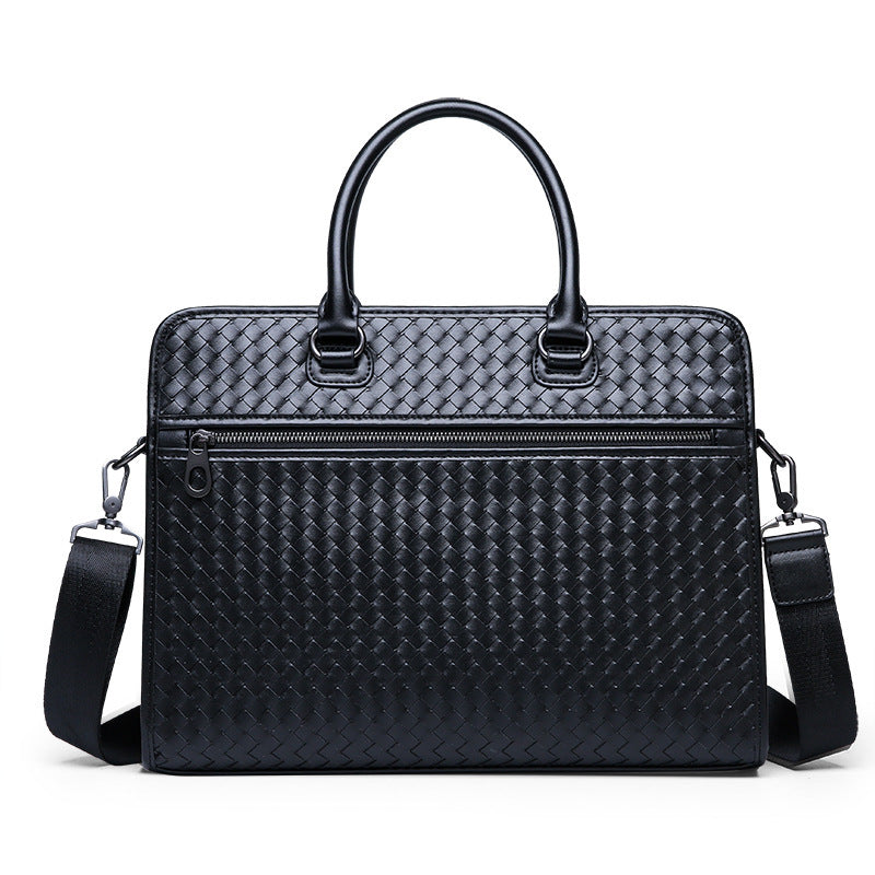 Elegant Briefcase Made of Woven Synthetic Leather LoungeYard — product view 5