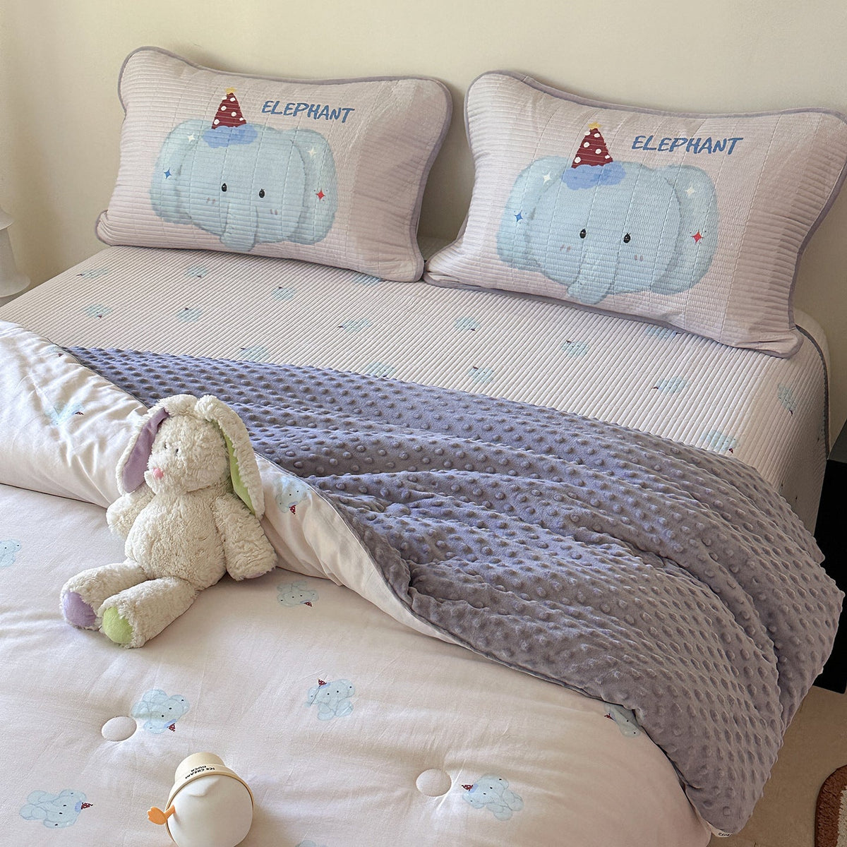Children's bed set with quilted pillow set, mattress pad, and minky cuddle blanket — product view 6
