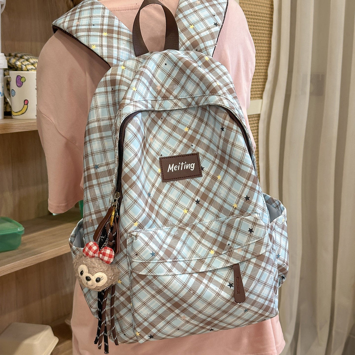 Plaid Pattern Casual Backpack LoungeYard — product view 2