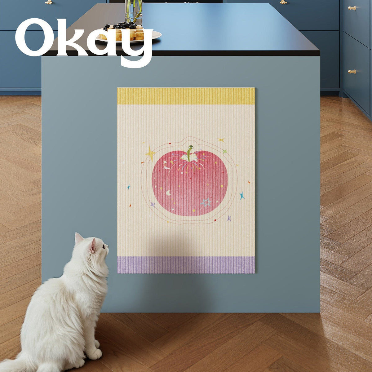 Vertical Ribbed Microfiber Cabinet Front Absorbent Mat with Apple & Swallow Illustration — product view 4