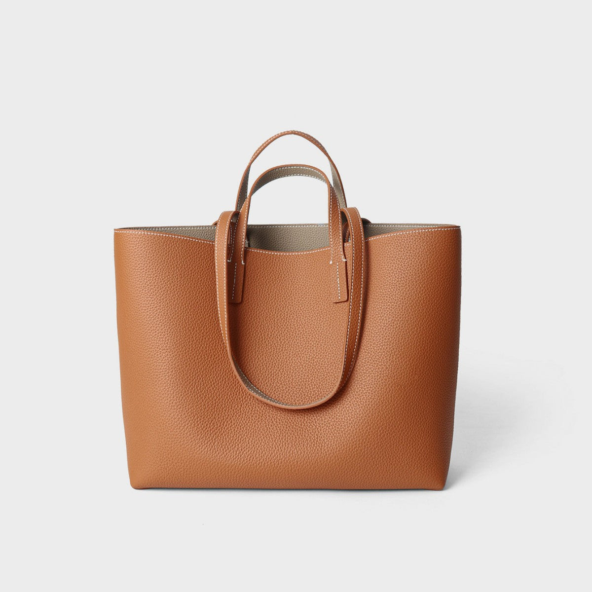 Pebbled Grain Structured Open-Top Double-Handle Tote Bag — product view 3