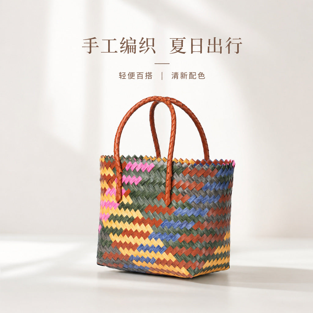 Handwoven tote bag with bamboo handles LoungeYard — product view 4