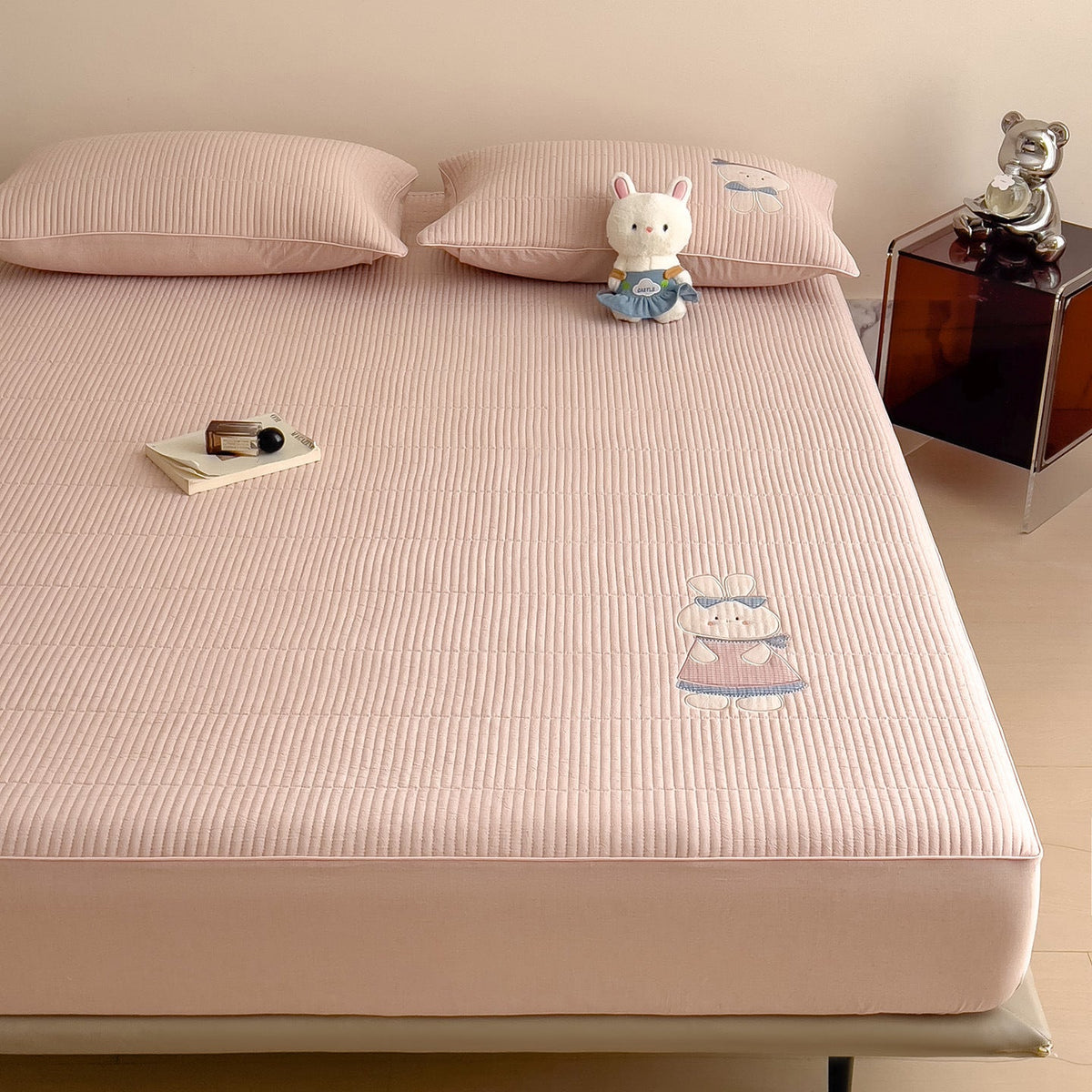 Quilted mattress topper with bunny applique and non-slip bottom — product view 5