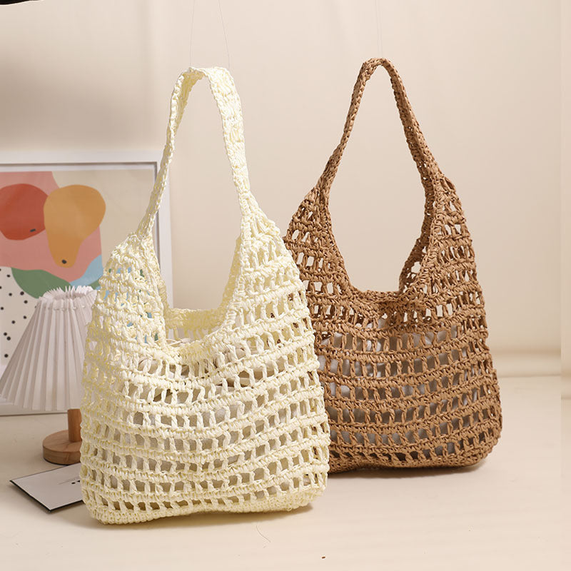 Trendy net tote bag with gathered design LoungeYard — product view 3