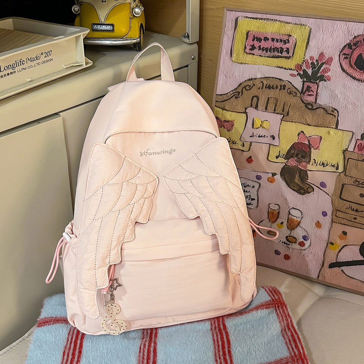 Cute Wing-Embellished Casual Backpack LoungeYard — product view 7