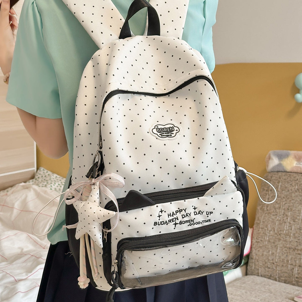 Cute Polka Dot Design Backpack LoungeYard — product view 2