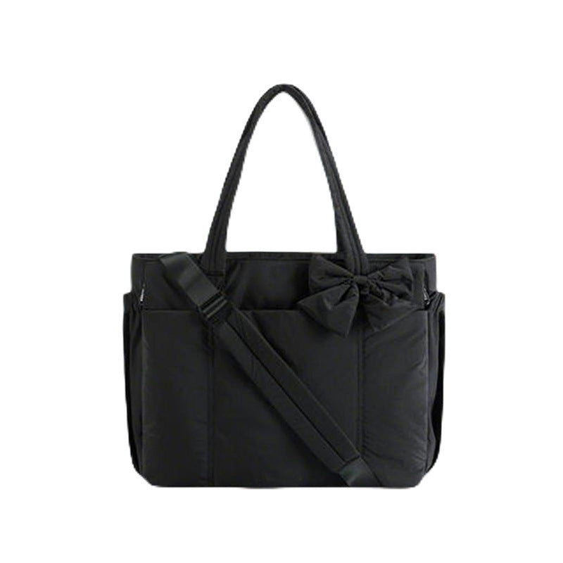 Multifunctional tote bag with detachable shoulder straps and decorative bow LoungeYard — product view 5