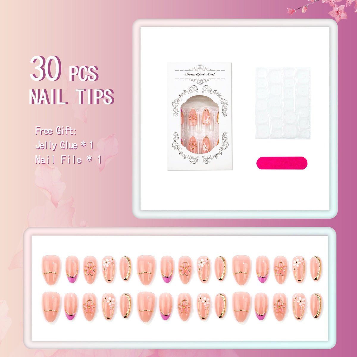 Artistic Floral Embellished Press-On Nails — product view 4