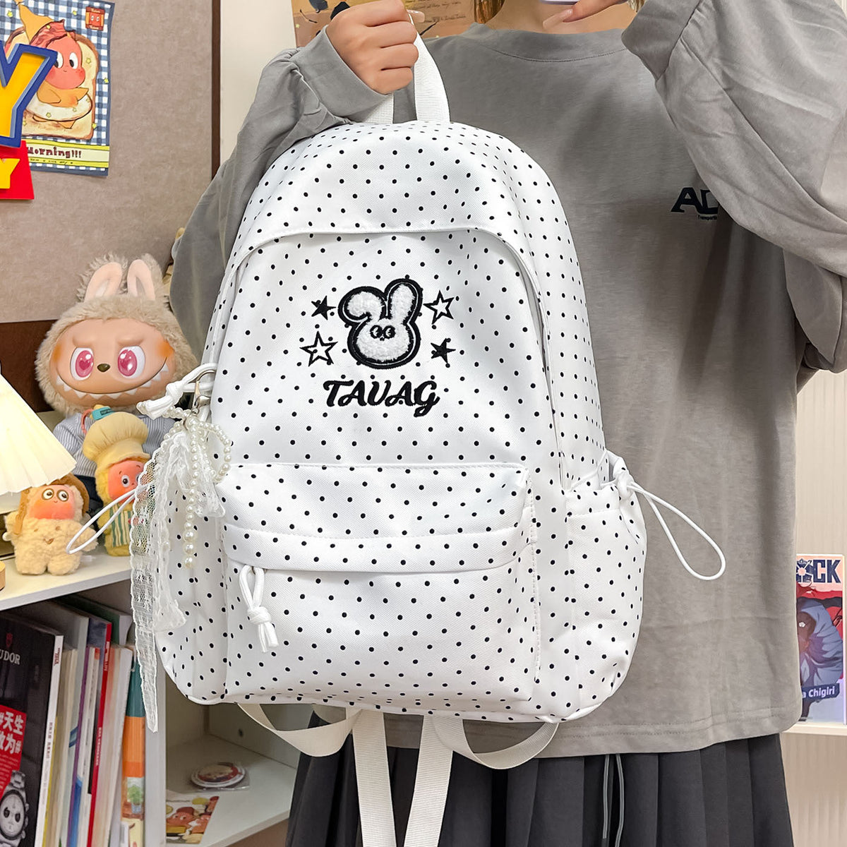 Cute Polka Dot Character Backpack LoungeYard — product view 1