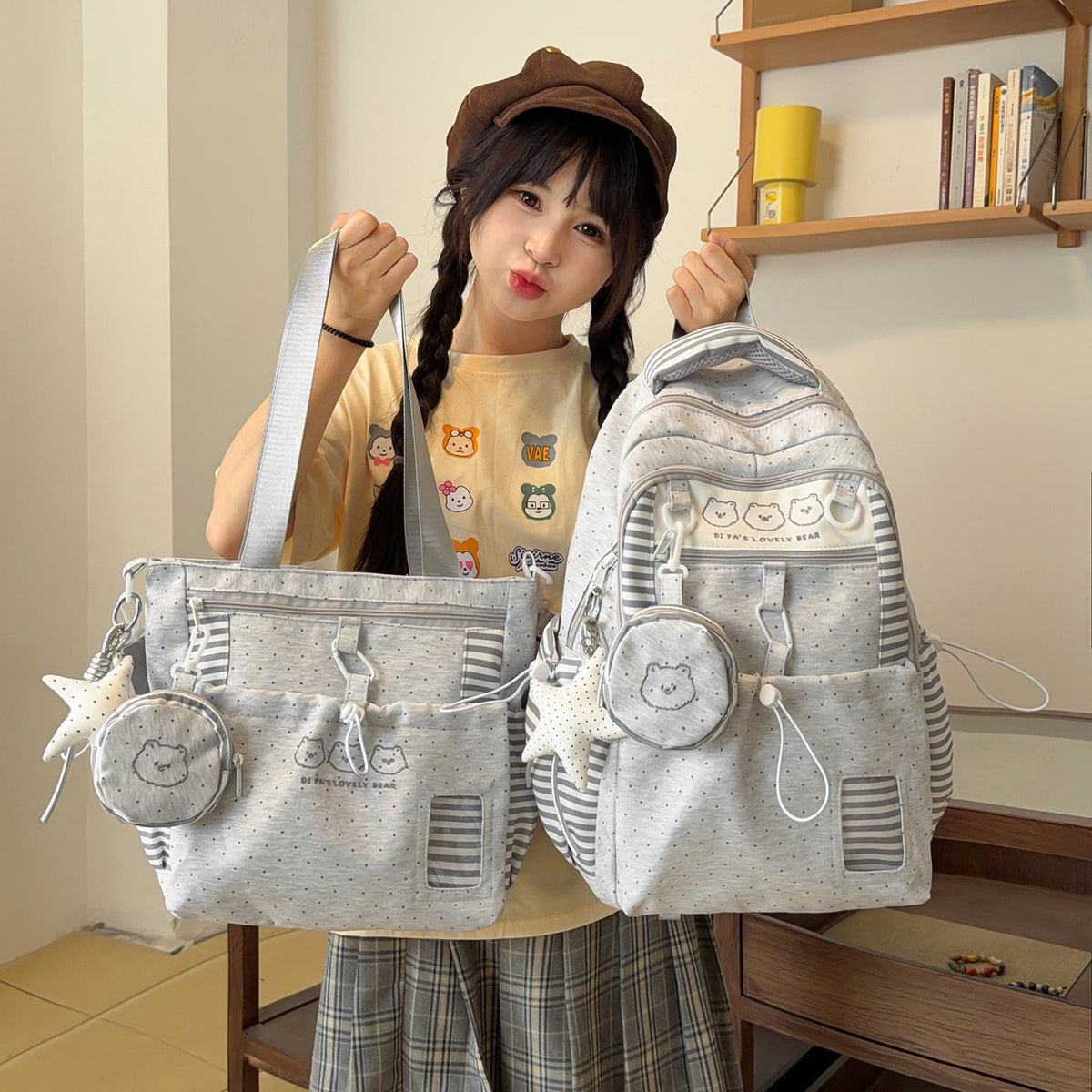 Multi-Pocket Star-Patterned Backpack LoungeYard — product view 3