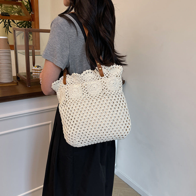 Crochet handbag with durable leather handles LoungeYard — product view 2