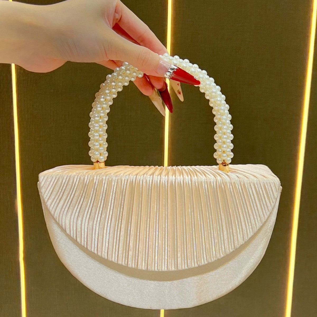Pleated Satin Clutch Handbag — product view 1