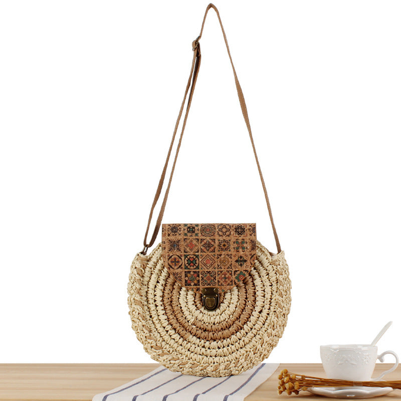 Round Bast Shoulder Bag with Unique Flap Closure LoungeYard — product view 1