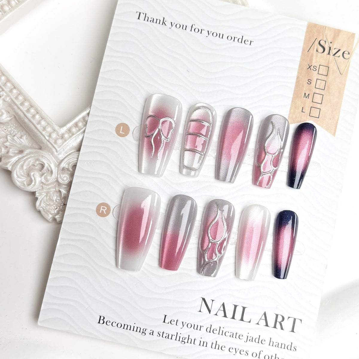 Decorative Press-On Nail Set with Ombre and Glitter Effects — product view 1