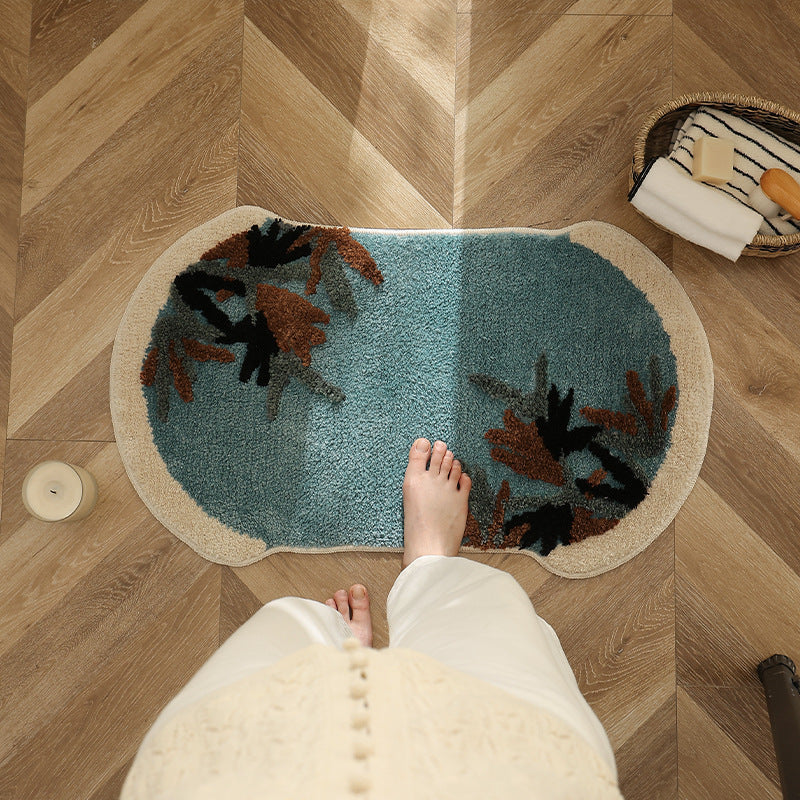 Tufted bath mat rug with botanical textured design LoungeYard — product view 1