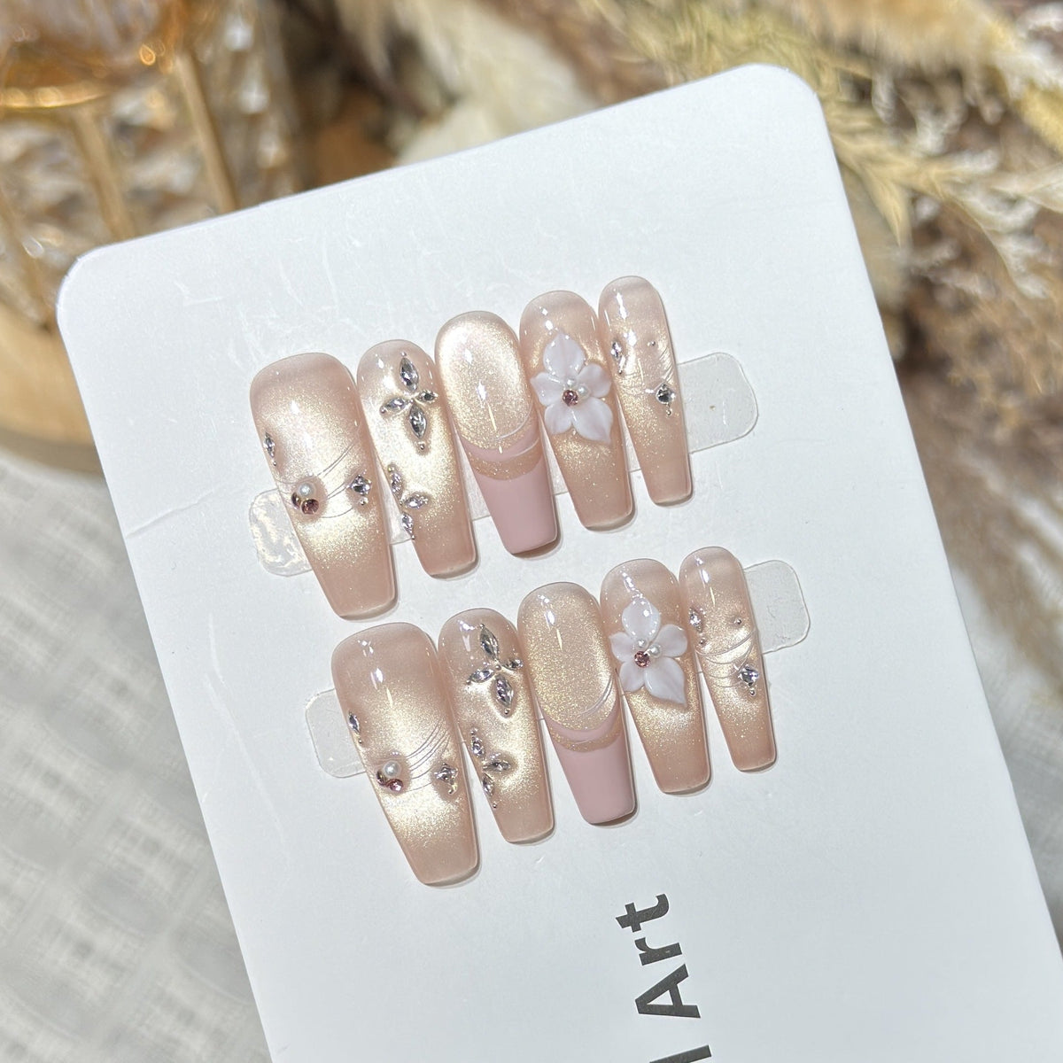 Elegant Floral Decorated Press-On Nail Art — product view 5
