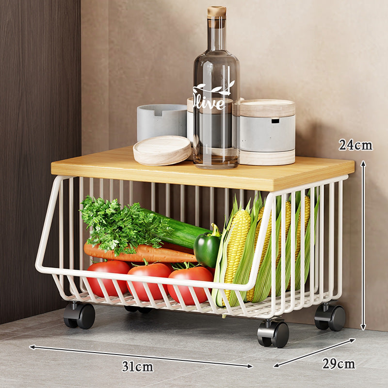 Multi-Tier Rolling Kitchen Fruit and Vegetable Storage Cart with Wood Top — product view 4