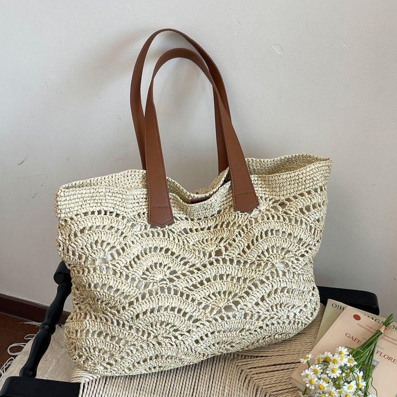 Handwoven macrame bag with leather handles LoungeYard — product view 5