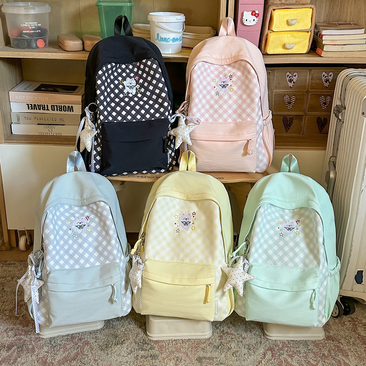 Cute Decorative Checked Pattern Backpack LoungeYard — product view 4