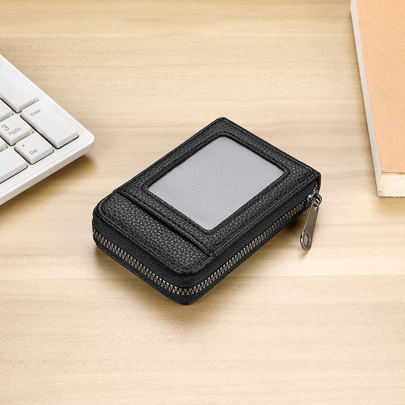 RFID-Blocking Textured Leather Zip Card Holder LoungeYard — product view 3