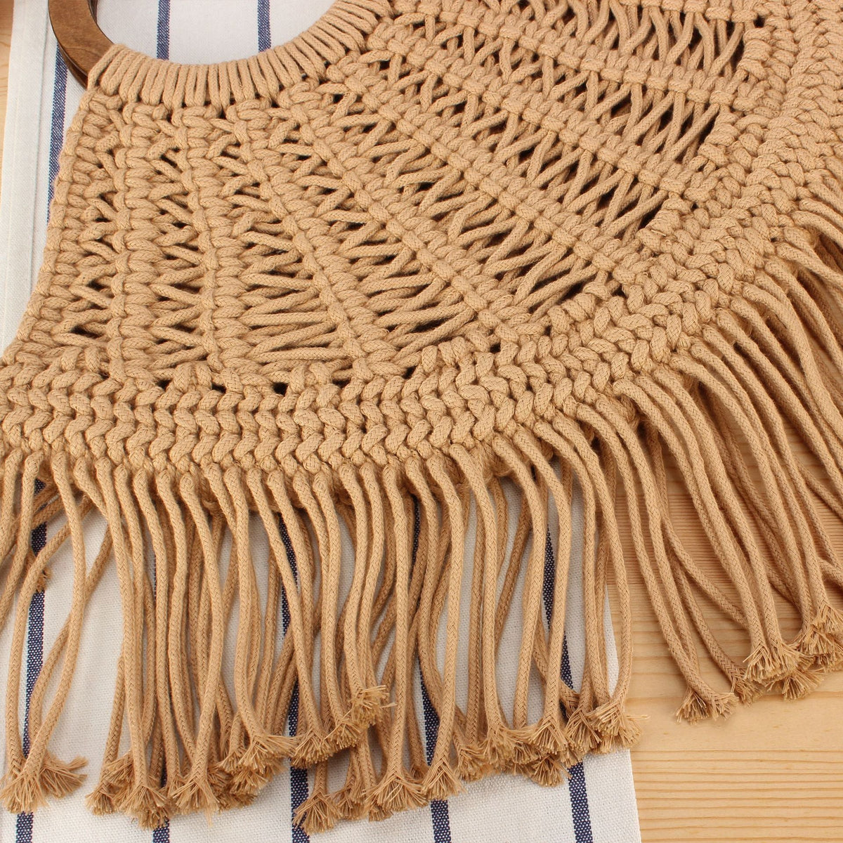 Macramé Handbag with Wooden Handles LoungeYard — product view 4