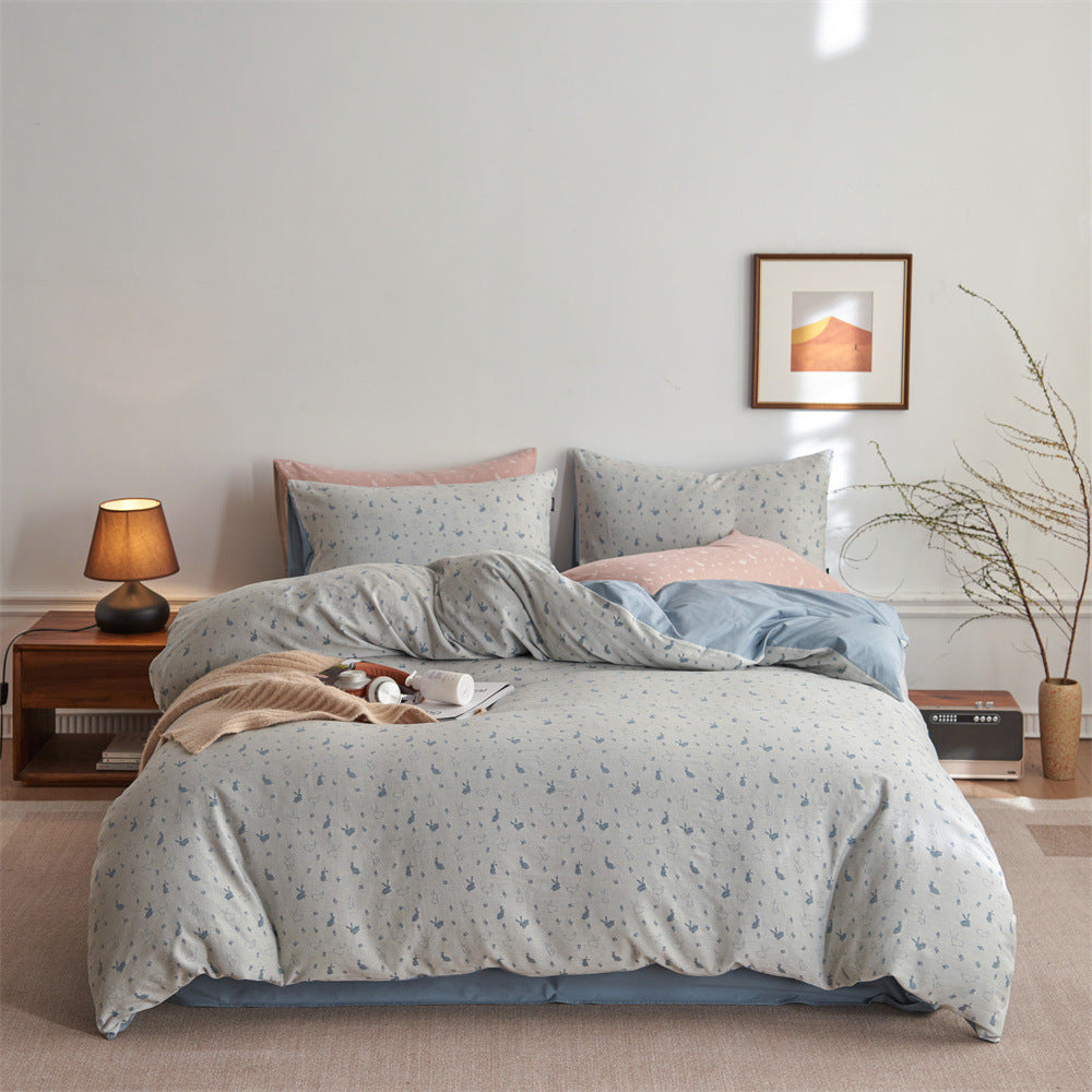 Cotton Percale Duvet Cover Set with fine minimal print and reversible side — product view 6