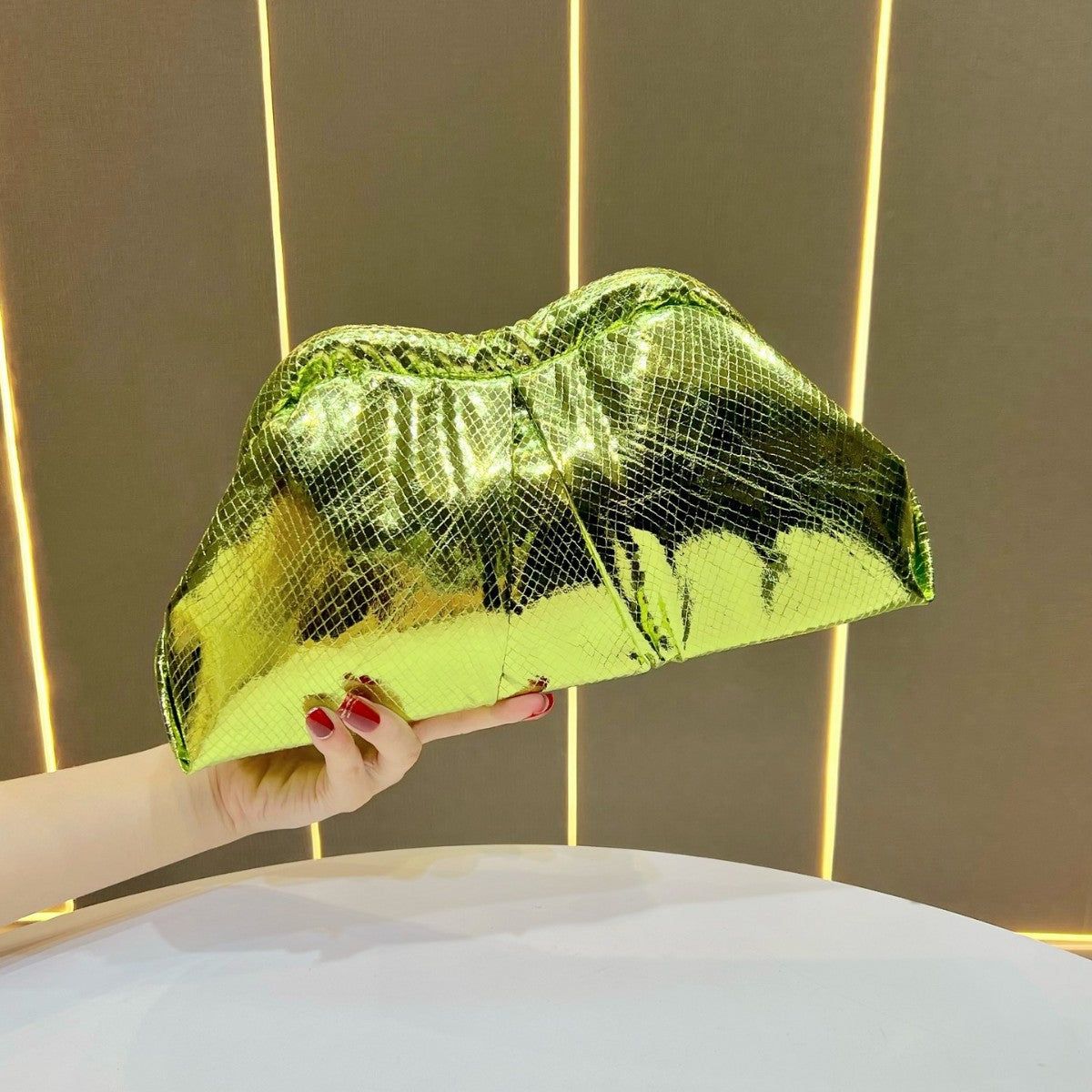 Metallic Gathered Clutch — product view 1
