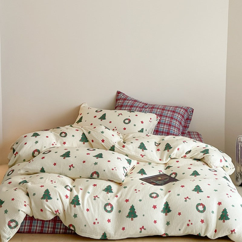 Festive cotton bedding set with crinkled structure and Christmas motif — product view 7
