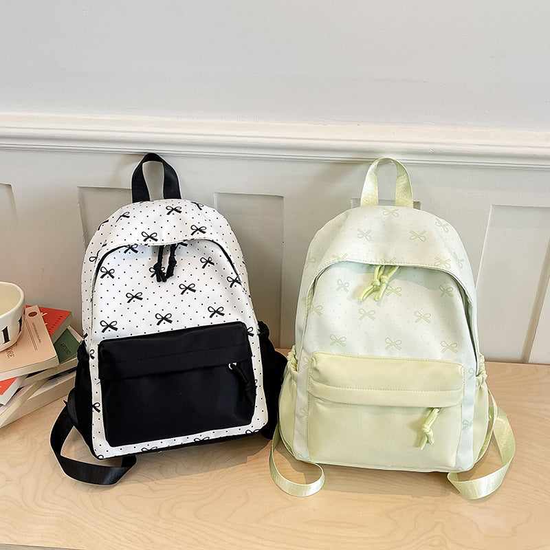 Cute everyday backpack with embroidered bows LoungeYard — product view 1