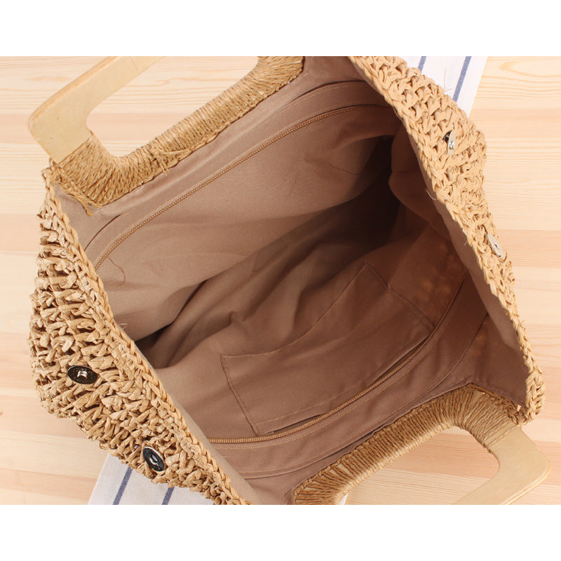 Macrame Tote Bag with Elegant Wooden Handle LoungeYard — product view 4