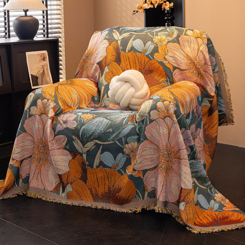 Oversized Cotton-Blend Jacquard Floral Throw Blanket with Fringed Edges LoungeYard — product view 6