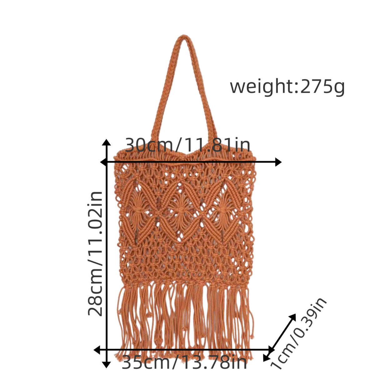Macrame shoulder bag with fringed design LoungeYard — product view 2