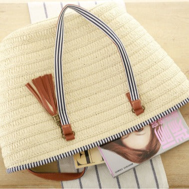 Braided Beach Bag with Elegant Leather Handles LoungeYard — product view 4