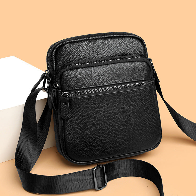 Compact Pebbled Leather Crossbody Messenger Bag with Adjustable Strap LoungeYard — product view 3