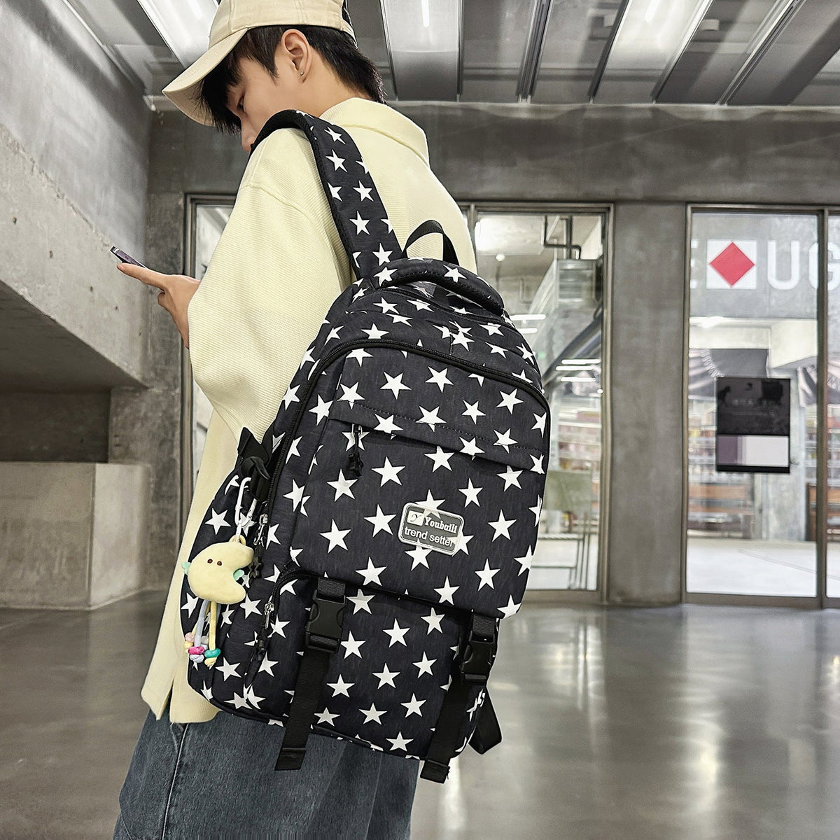 Stylish Star-Embellished Casual Backpack LoungeYard — product view 2