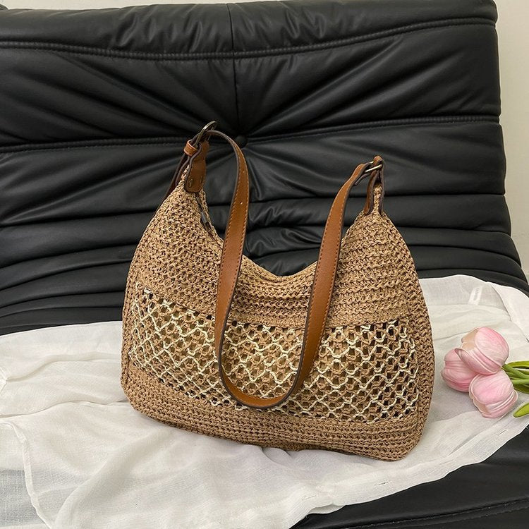 Hand-knotted shoulder bag with leather accents LoungeYard — product view 3