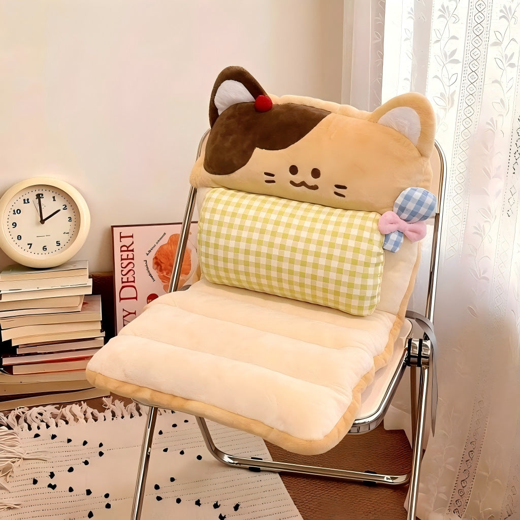 Plush seat cushion with high backrest and removable lumbar pillow in cute cat design — product view 5