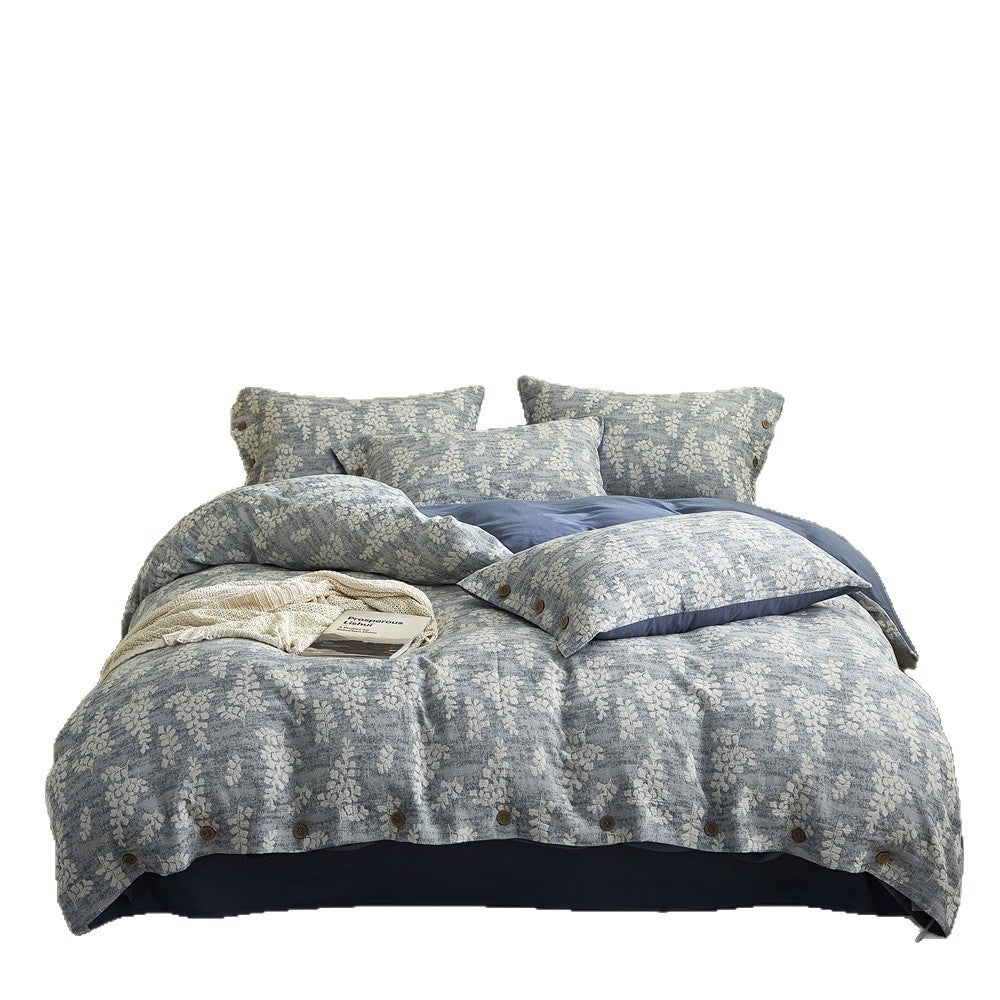 Bedding set – cotton-linen mix with fine flower relief and button placket — product view 5