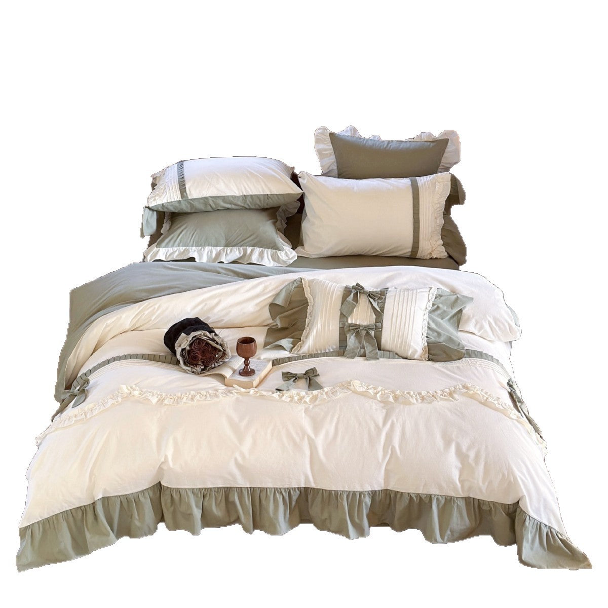 Bedding set in cottage chic with gathered hem and bow application — product view 5