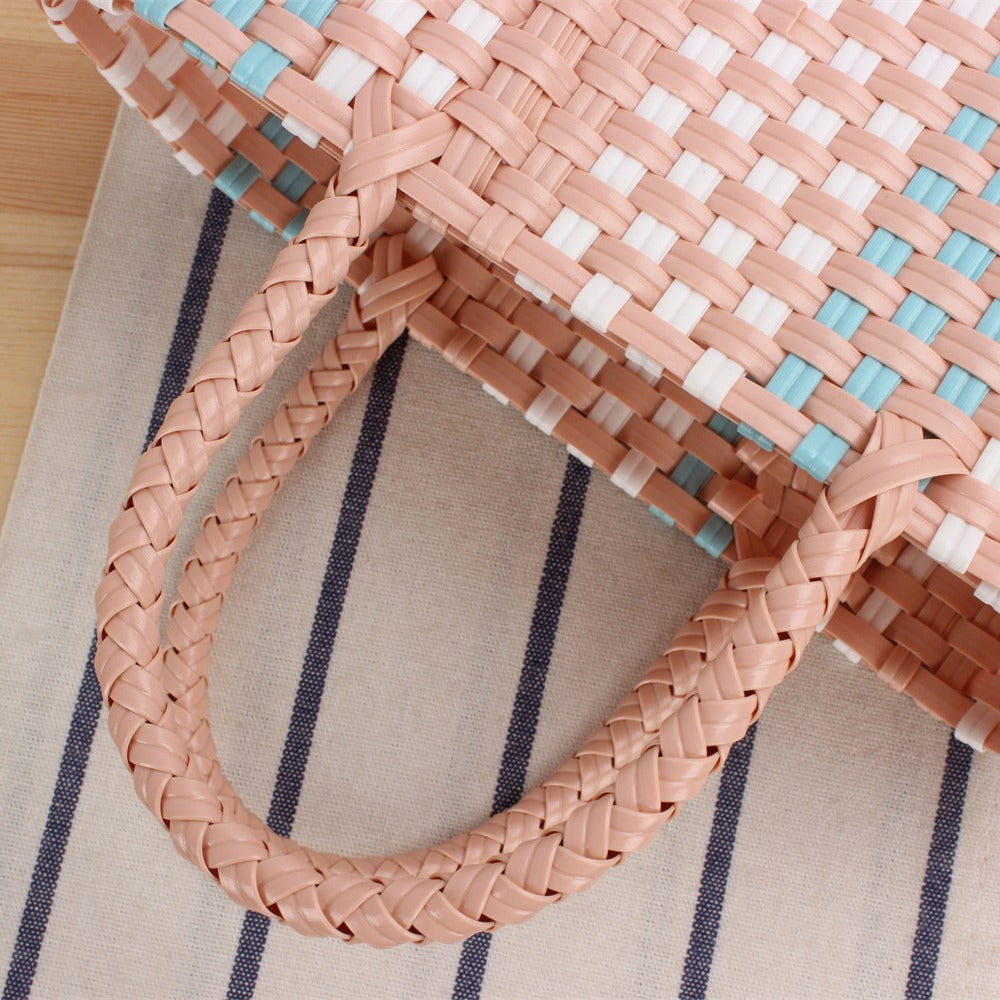 Handmade straw bag with colorful stripes LoungeYard — product view 2