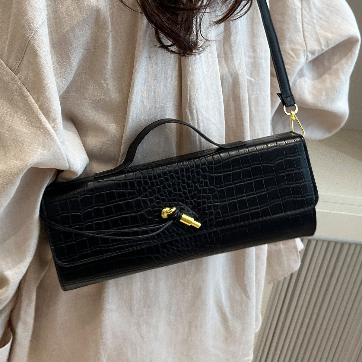 Elegant Crocodile-Textured Handbag — product view 1