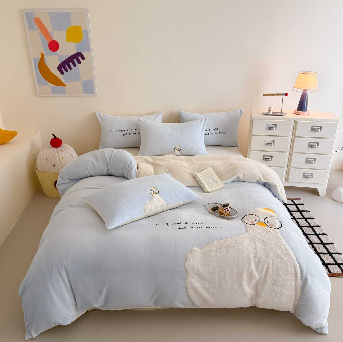 Cozy bedding set with embroidered rabbit appliqué and reversible cover — product view 5