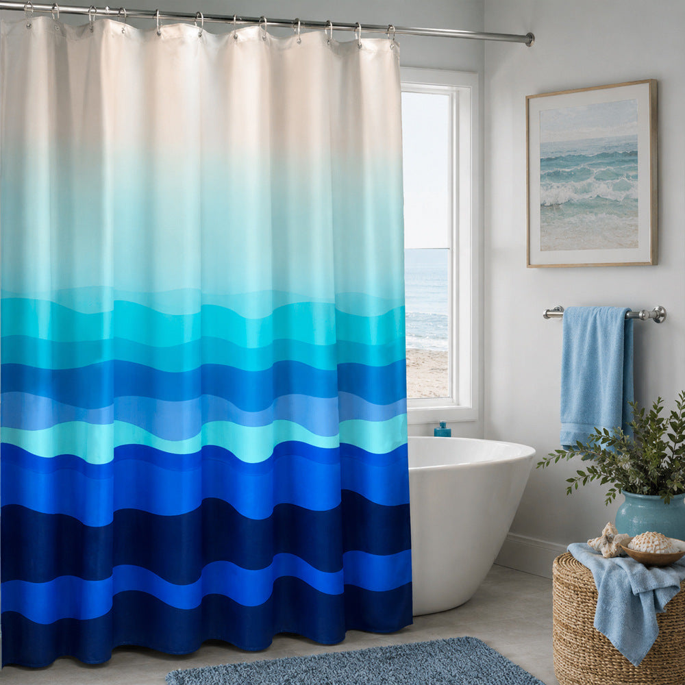 Gradient Wave Pattern Shower Curtain LoungeYard — product view 6