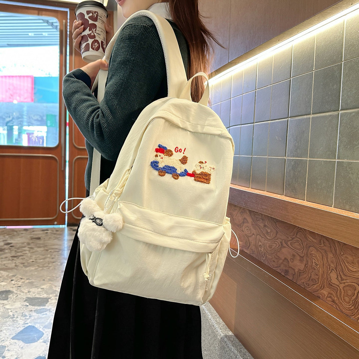 Cute Embroidered Animal-Themed Backpack LoungeYard — product view 3